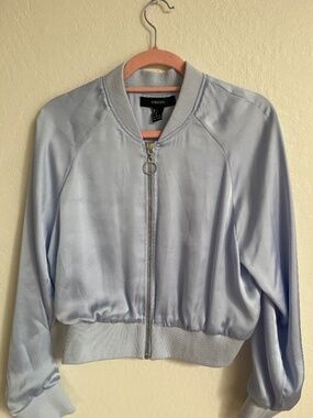 Forever 21 light blue satin bomber jacket size M